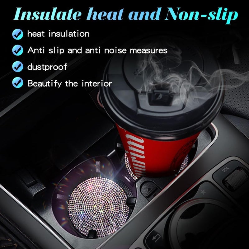 Murimt 2 PCS Universal Vehicle Bling Cup Holder Insert Coaster Car Interior Accessories,2.75 inch Silicone Anti Slip Crystal Rhinestone Car Coaster(Colorful) - Image 5